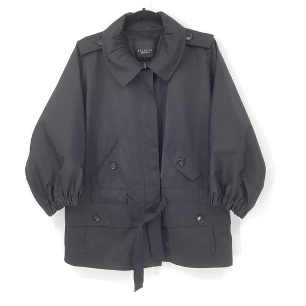 Talbots All Season Outerwear Full Zip Tie Waist Jacket Black 3/4 Sleeve Large
